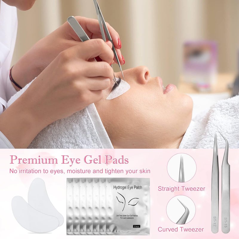 Modacraft 215 Pcs Eyelash Extension Supplies Kit, Lash Kit For Eyelash Extensions Beginners USB Air Blower 2 Lash Tweezer 100 Mascara Brush 50 Micro Applicator 50 Ring Cup Holder 2 Tape 10 Eye Gel Pad - Image 4